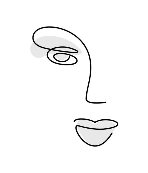 面对一条线 女孩脸 美容院标志 肖像画 细线画 面部特征图标 鼻子和嘴唇 — 图库矢量图片