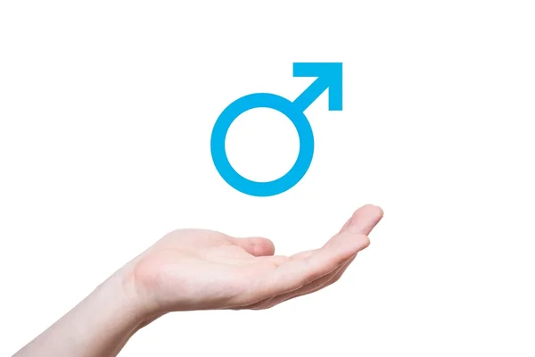 Male sex sign, man's hand on white background — Stock Photo, Image