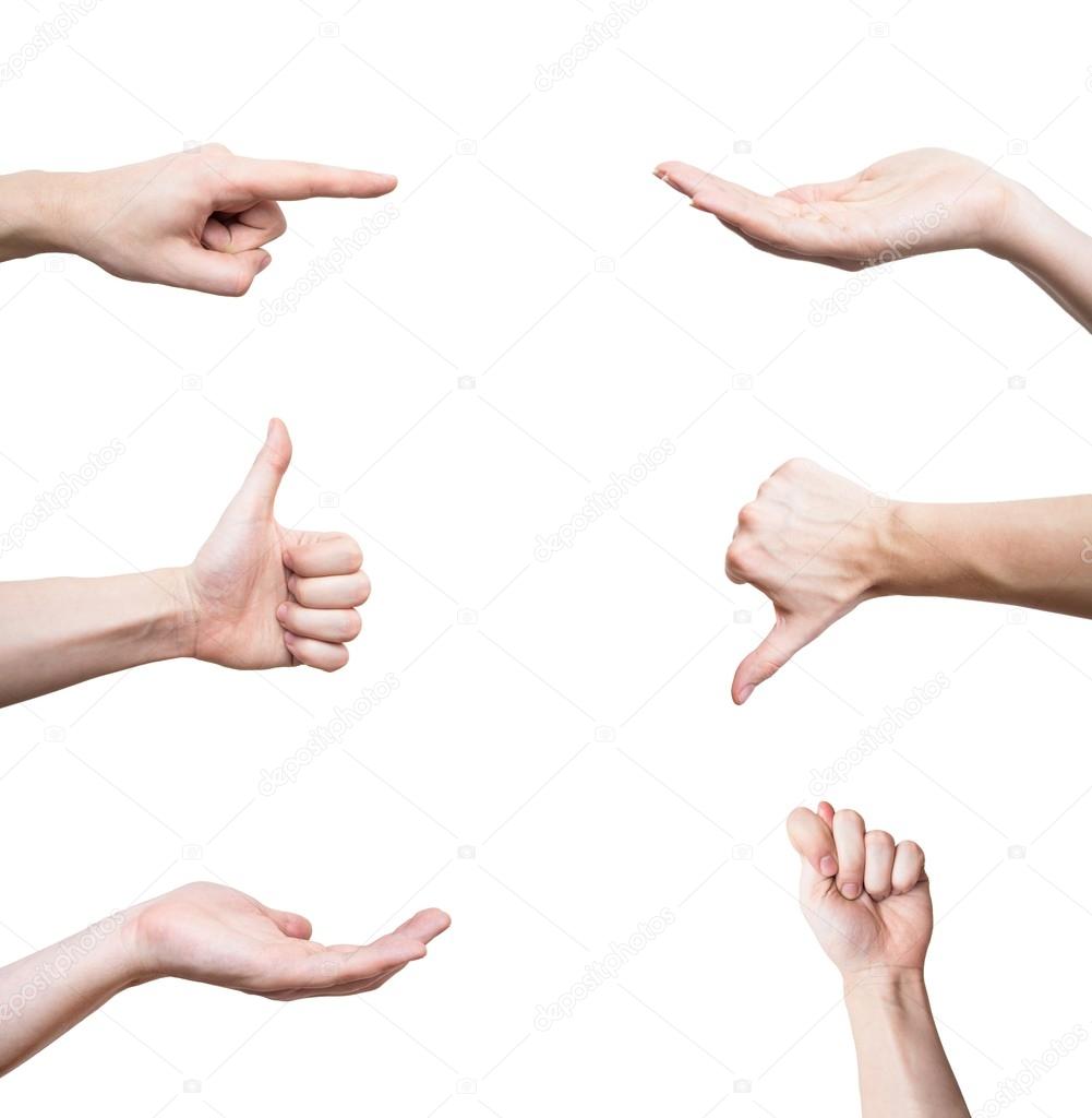 Hand gestures set, isolated on white