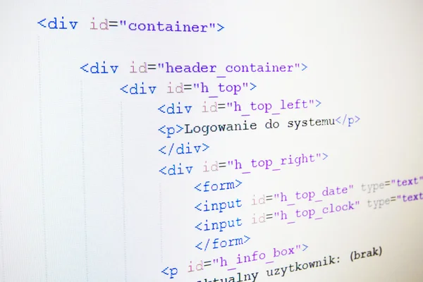 Code of HTML language on LCD screen — Stock Photo, Image