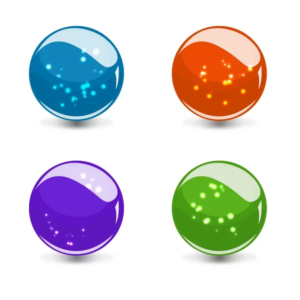 3d glass colorful sphere set with reflection and glowing dots — Stock Photo, Image