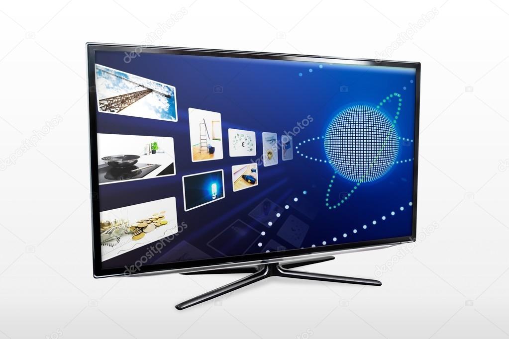 Glossy widescreen high definition tv screen with streaming video