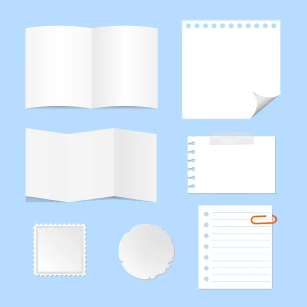 Vector paper sheet, blank note, memo set — Stock Vector