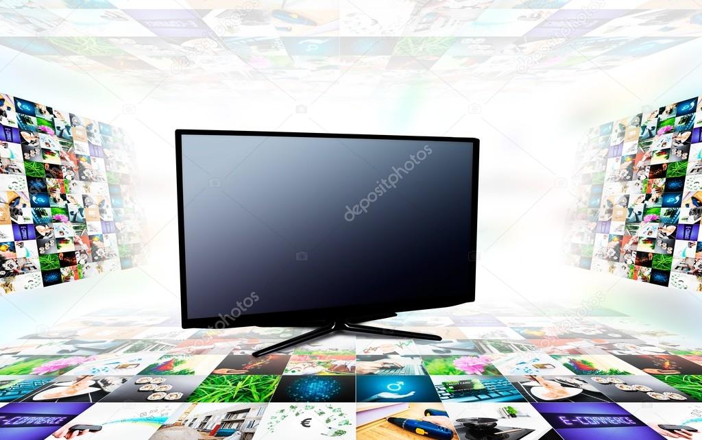 Blank modern TV with 3D image streming composition
