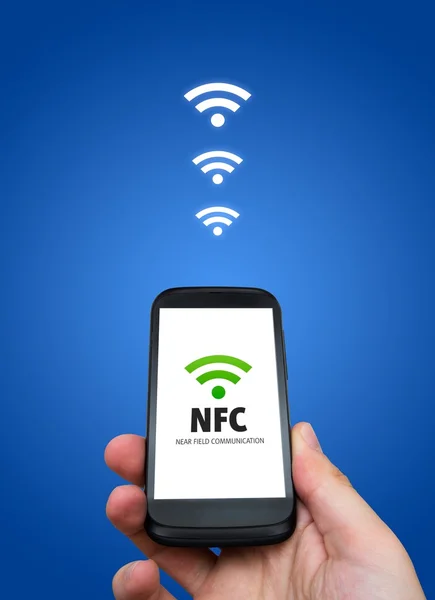 Comunicação perto do campo. Tecnologia de pagamento bancário NFC — Fotografia de Stock