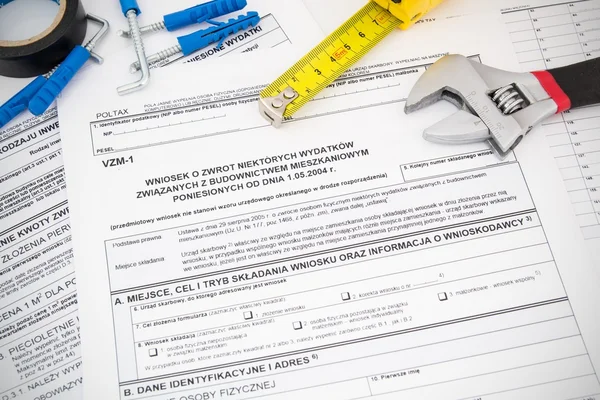 Forma fiscale e strumenti polacchi. Credito per la costruzione di case . — Foto Stock