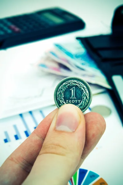 Polish coin in hand. Savings and banking concept — Stock Photo, Image