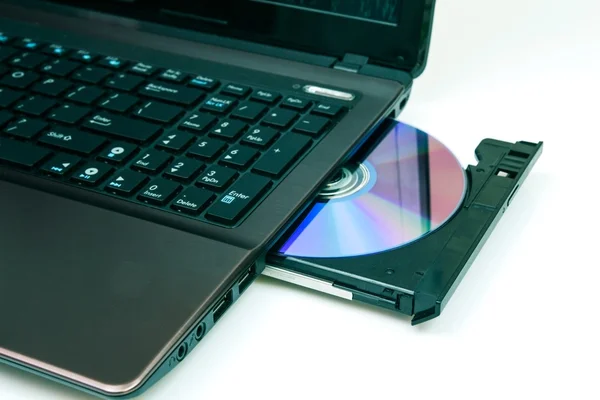 Laptop with open CD or DVD-ROM — Stock Photo, Image