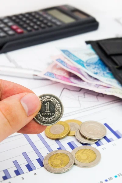 Pools munt in de hand. besparingen en bancaire concept — Stockfoto