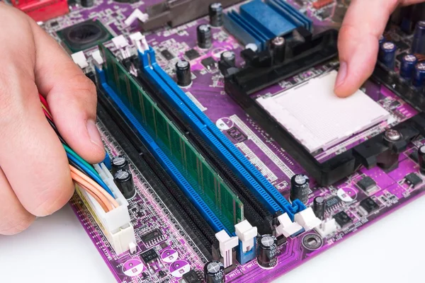 Technician repairing computer hardware — Stock Photo, Image