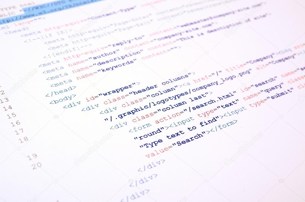 Code of HTML language on white background