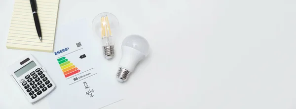 Tableau Cotation Énergétique Avec Ampoules Concept Efficacité Énergétique Nouveau Label — Photo