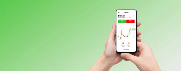 Mobile Trading App Auf Dem Smartphone Aktienmarkt Investmentbanner Konzept — Stockfoto