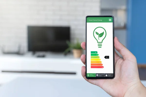 Энергоэффективное Мобильное Приложение Экране Экология Концепция Экологического Дома — стоковое фото