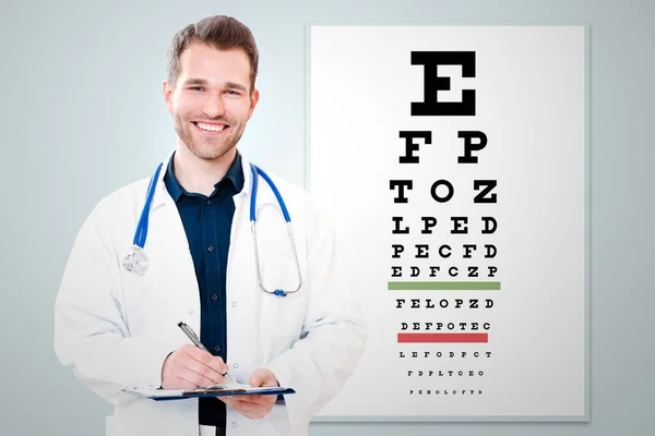 Augenarzt Augenarzt Der Klinik Snellen Diagramm Hintergrund — Stockfoto