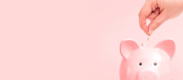 Piggy Bank Rosa Bakgrund Besparingar Och Budgetkoncept — Stockfoto