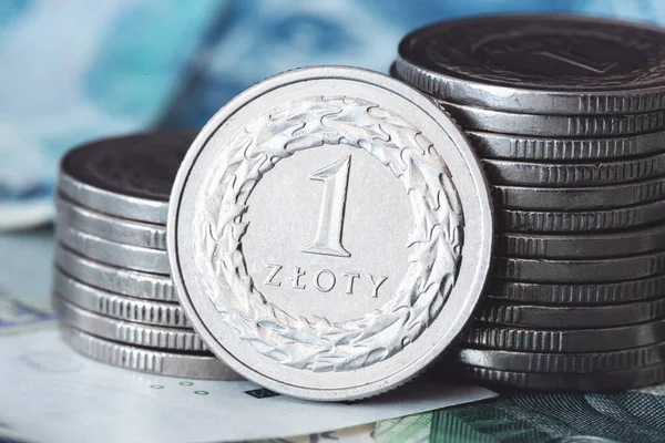 Polnische Zloty Münze Pln Polnisches Geld Ein Stapel Münzen — Stockfoto