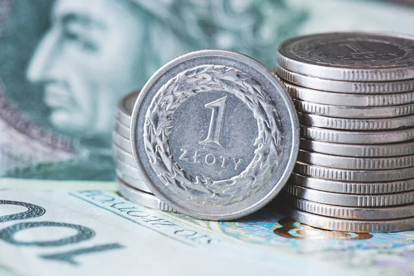 Polnische Zloty Münze Pln Polnisches Geld Ein Stapel Münzen — Stockfoto