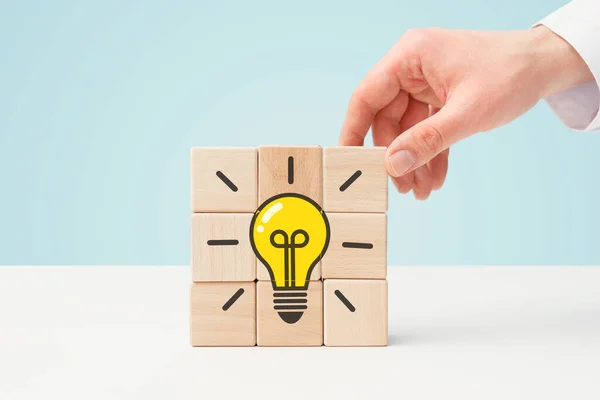 Creative Thinking Idea Innovation Concept Blocks Light Bulb — Stockfoto