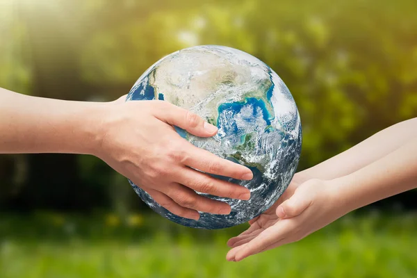 Earth Globe Hands World Environment Day Elements Image Furnished Nasa — Stockfoto