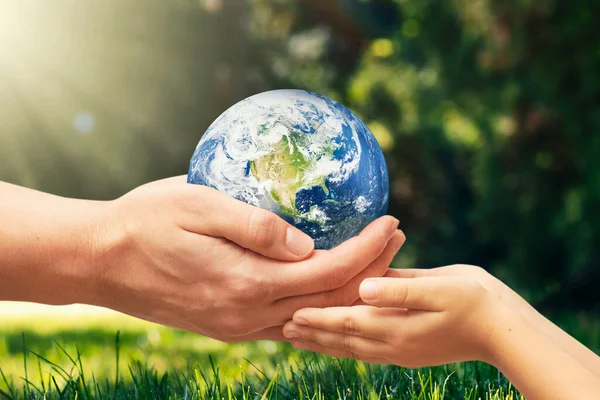 Earth Globe Hands World Environment Day Elements Image Furnished Nasa — Stockfoto