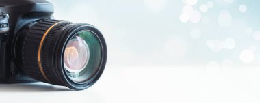 Close-up of a digital camera. Photo lens.