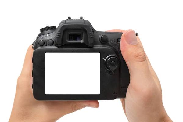 Back Dslr Digital Camera Camera Blank Screen Isolated White Background — 스톡 사진