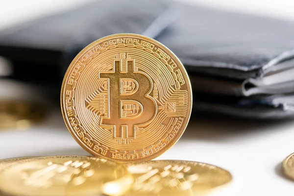 Monedas Criptomoneda Cartera Bitcoin Concepto Tecnología Blockchain — Foto de Stock