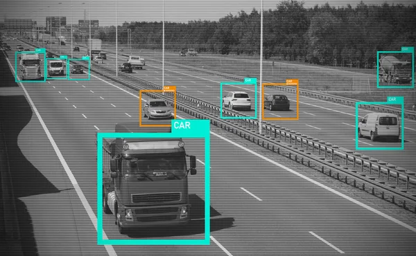 Traffic monitoring by AI, security system controlled by artificial intelligence, social credit system concept