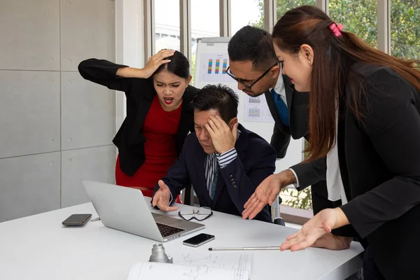 Manager Business Team Check Information Laptop Comparing Stress Feeling Emotion — Stock Photo, Image