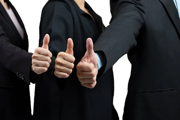 Businesspeople Teamwork Black Suit Showing Approve Signal Thumb Raise Together — стоковое фото