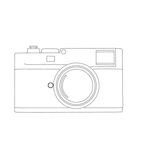 Outline Sketch Photo Retro Film Camera Hand Writing Isolated White — 图库照片
