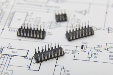 Microchip on one electronic diagram clipart