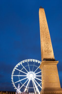 Obelisk of Luxor and big wheel, Concordia square, Paris, France clipart