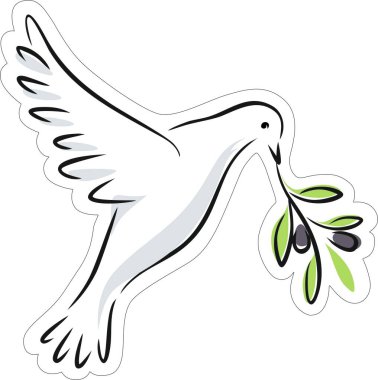 Zeytin dalı uzatan beyaz bir barış güvercini.