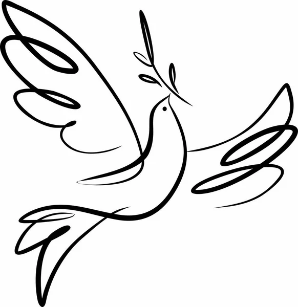 Illustration einer weißen Friedenstaube mit Umriss eines Olivenzweiges — Stockvektor