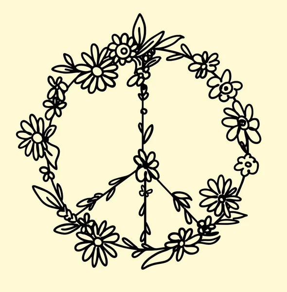 Vektor pazifisches Zeichen mit Skizze Umriss Blumen — Stockvektor