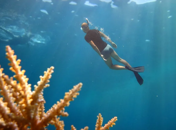 Young diver pops up from the depths — Stock Photo, Image