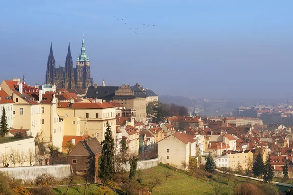 Paisaje urbano de Hradjalá con la Catedral de San Vito, antigua Praga — Foto de Stock