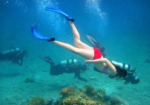 Young girl diver — Stok fotoğraf