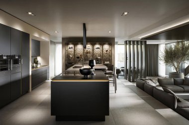 Modern lüks mutfak iç tasarımı minimal stil