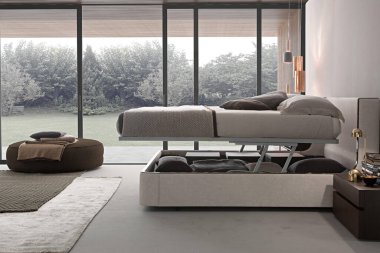 Modern lüks yatak odasının iç dekorasyonu asgari düzeyde