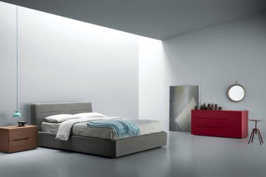 Modern lüks yatak odasının iç dekorasyonu asgari düzeyde