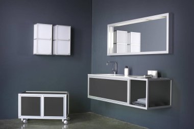 Modern lüks banyo, minimal stil, siyah renkler