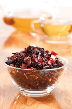 Cam kasede meyveli çay, kapa çeneni.