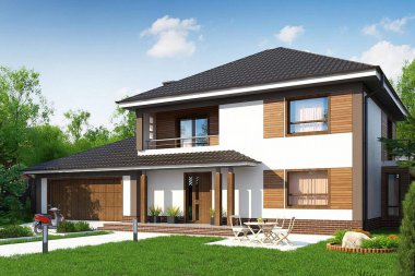 Ailesi zengin görünümlü, bahçeli köy evi, 3D çizim, ev projesi..