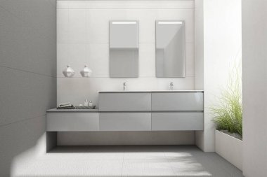 Minimum İskandinav tarzında modern banyo.