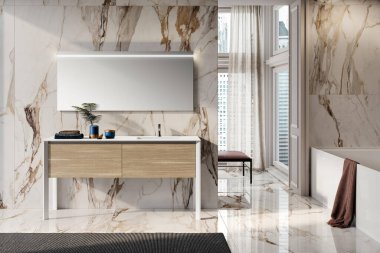Minimum İskandinav tarzında modern banyo.