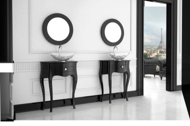 Minimum İskandinav tarzında modern banyo.