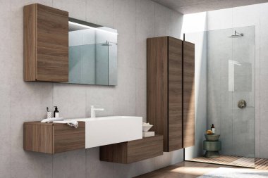Minimum İskandinav tarzında modern banyo.